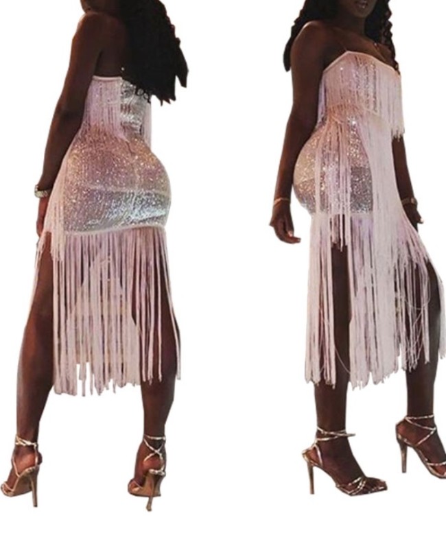 Sequin Tassel Sexy Straps Party Dress