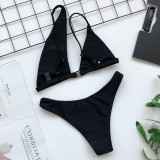 Black One Shoulder Irregular High Cut Bikini Set