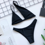 Black One Shoulder Irregular High Cut Bikini Set