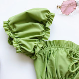 Ruffle Short Sleeve Green Triangle Tie Side 2 Piece Swimsuit