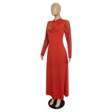 Plus Size Red Mesh Splice Mock Neck Maxi Dress