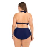 Plus Size Print Navy Underwire Drawstring Bikini Set