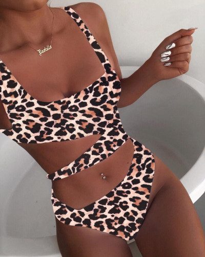 Leopard One Piece Cut Out Sexy Swimwear