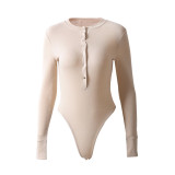 Apricot Button Up Long Sleeve Ribbed Bodysuit