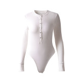 White Button Up Long Sleeve Ribbed Bodysuit
