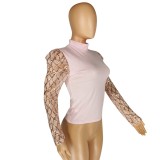 Pink Tight Top with Sequin Puff Sleeves