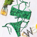 Green Leopard Drawstrings Tie Sides Bikini Set