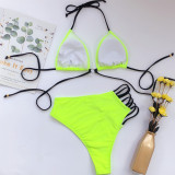 Neon Green Strappy Hollow Out High Waist Bikini Set
