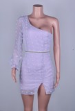 Lilac One Shoulder Slit Mini Dress