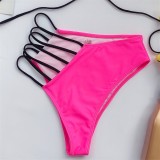 Hot Pink Strappy Hollow Out High Waist Bikini Set