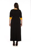 Plus Size Half Sleeve Black Long Dress with Contrast Detail