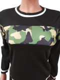  Black Pullover Sweatsuit with Contrast Green Camo Panel