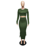 Sexy Hollow Out Green Crop Top and Maxi Dress