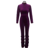 Purple Velvet Keyhole Two Way Long Sleeve Jumpsuit