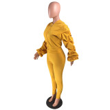 Yellow Lantern Sleeve Zip Up Hoodie & Pants Sweatsuit