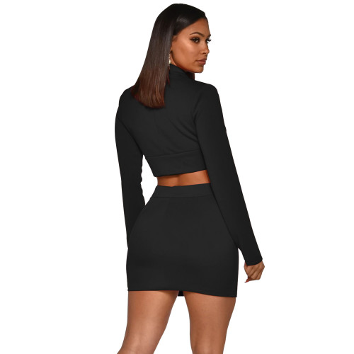 Black Short Blazer & Zipper Skirt Set