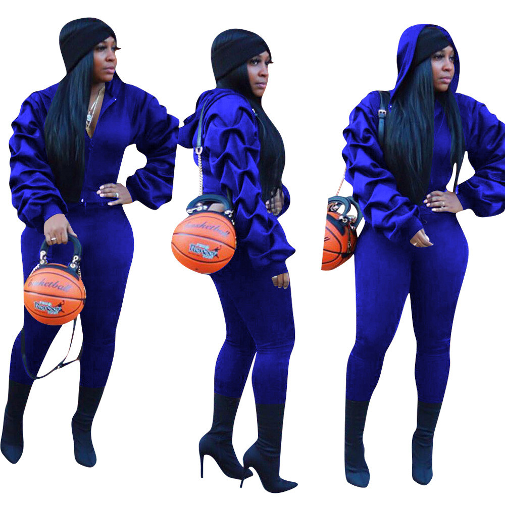 black and blue sweatsuit