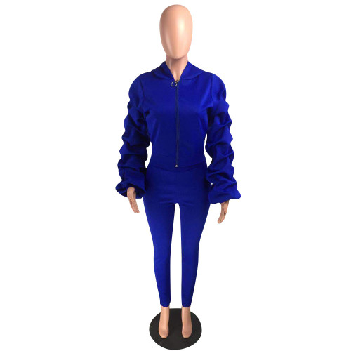 Blue Lantern Sleeve Zip Up Hoodie & Pants Sweatsuit