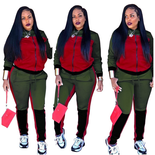 Colorblock Zipper Sweatshirt and Pants Sweatsuit Set