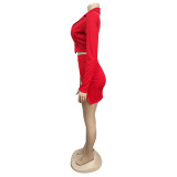 Red Short Blazer & Zipper Skirt Set
