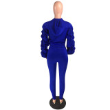 Blue Lantern Sleeve Zip Up Hoodie & Pants Sweatsuit