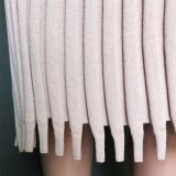 Nude Color Elegant Pleated Midi Sweater Dress