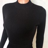 Black Elegant Pleated Midi Sweater Dress