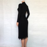 Black Elegant Pleated Midi Sweater Dress
