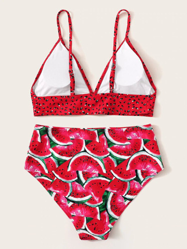 Two Piece Watermelon Print High Waist Swimwear