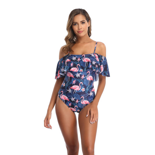 Print Jungle & Flamingo Ruffle One Piece Swimsuit