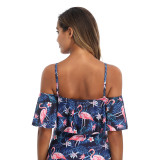 Print Jungle & Flamingo Ruffle One Piece Swimsuit