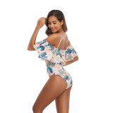 Tropical Floral Print Ruffle One Piece Swimsuit