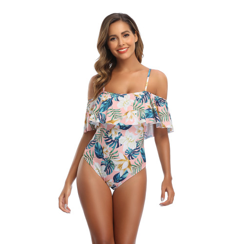 Tropical Floral Print Ruffle One Piece Swimsuit