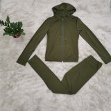 Solid Green Color Hooded Tracksuit with Front Pocket