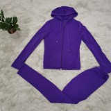 Solid Purple Color Hooded Tracksuit with Front Pocket