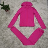 Hot Pink Plain Hooded Tracksuit with Front Pocket