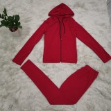 Plain Red Color Hooded Tracksuit with Front Pocket