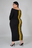 Plus Size Contrast Snake Skin Print Long Dress