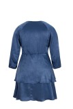 Plus Size Blue V-Neck Layer Short Dress