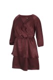 Plus Size Burgundy V-Neck Layer Short Dress