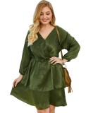 Plus Size Green V-Neck Layer Short Dress