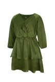 Plus Size Green V-Neck Layer Short Dress