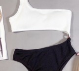 Black & White Cutout One Shoulder One Piece Swimwear