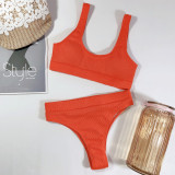 Orange Ribbed High Waist Two Piece Swimsuit