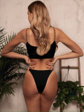 Metal Chain Black Two Piece Thong Swimsuit