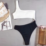 Black & White Cutout One Shoulder One Piece Swimwear