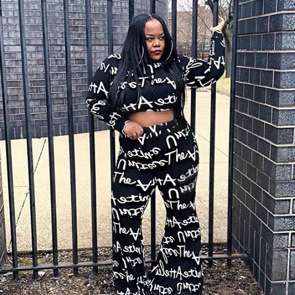 Plus Size Letter Print Crop Top & Flare Pants Set