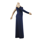 Plus Size Single Sleeve High Slit Maxi Dress