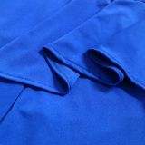 Plus Size Royal Blue Tie Neck Long Sleeve Peplum Midi Dress