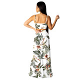 White Floral Cami Top and Long Slit Dress 